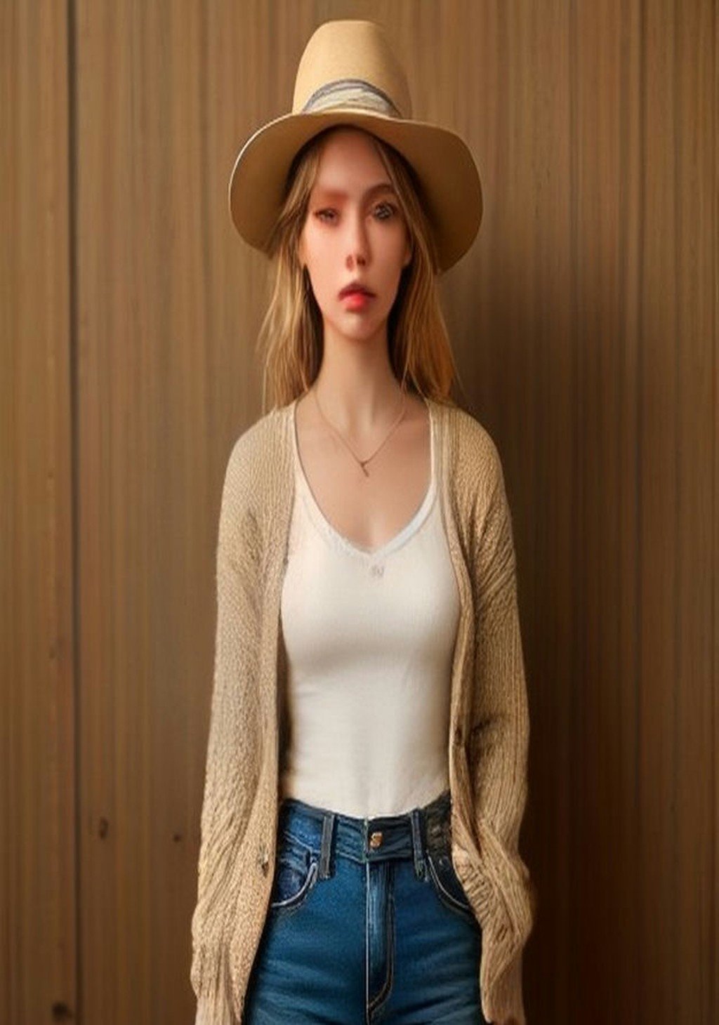 Woman wearing the Juniper oatmeal knit cardigan